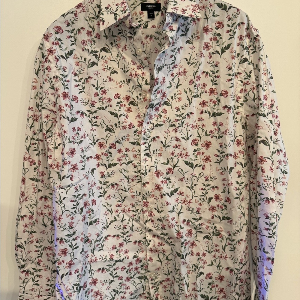 Express Pink and Green Floral Men's Shirt